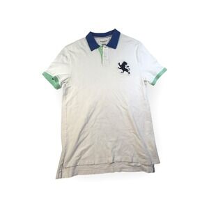 Express Mens Modern Fit Pique Polo Shirt White Blue Green Lion Logo M